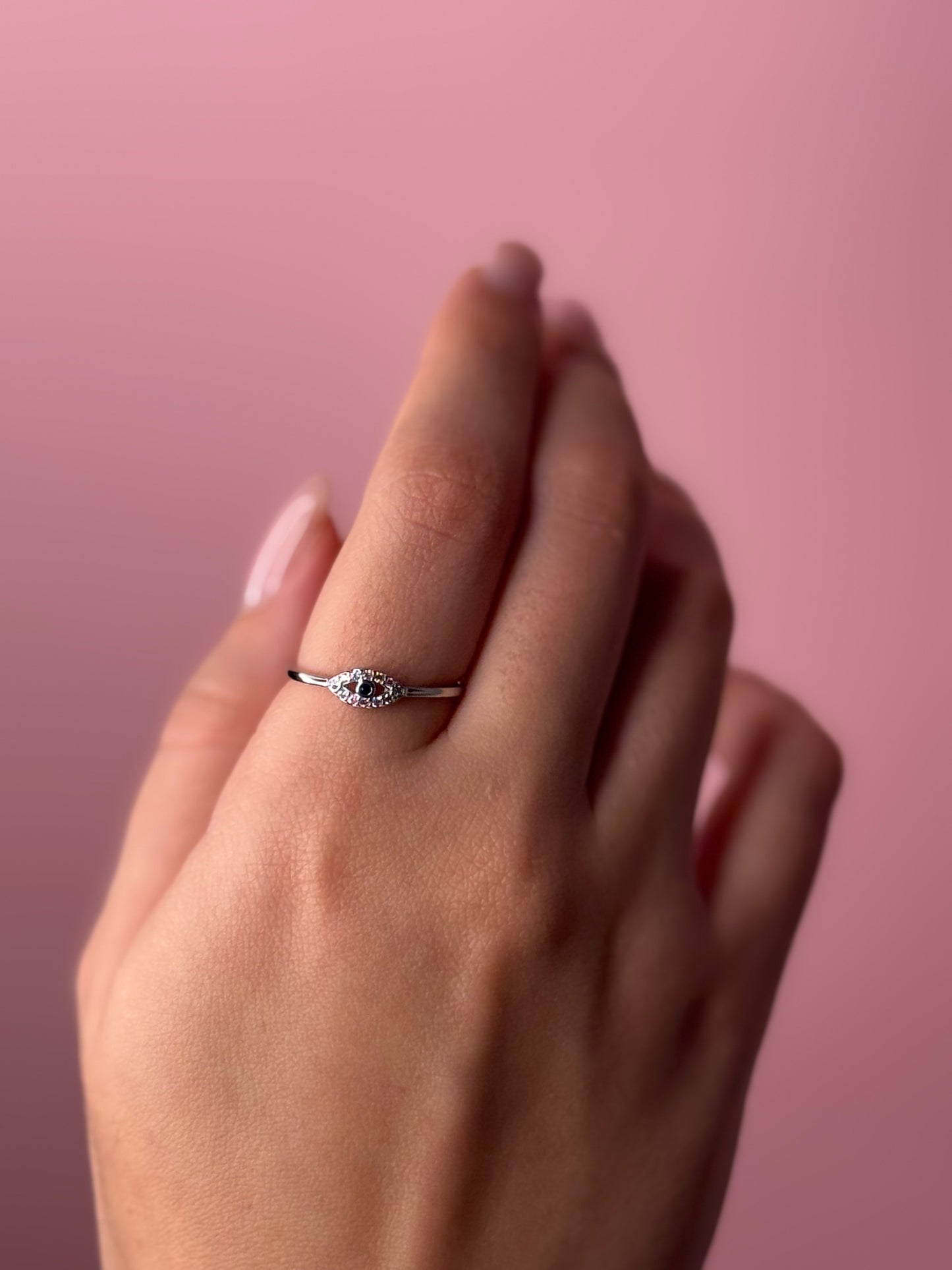 Dainty Evil Eye Ring - Sterling Silver