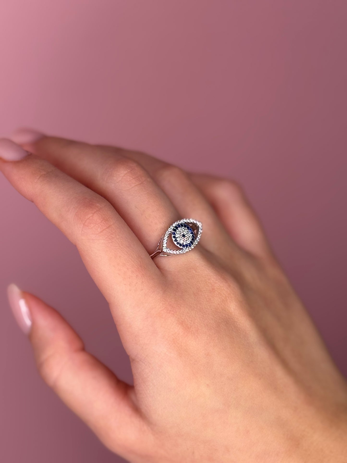 Blue Evil Eye Ring - Sterling Silver