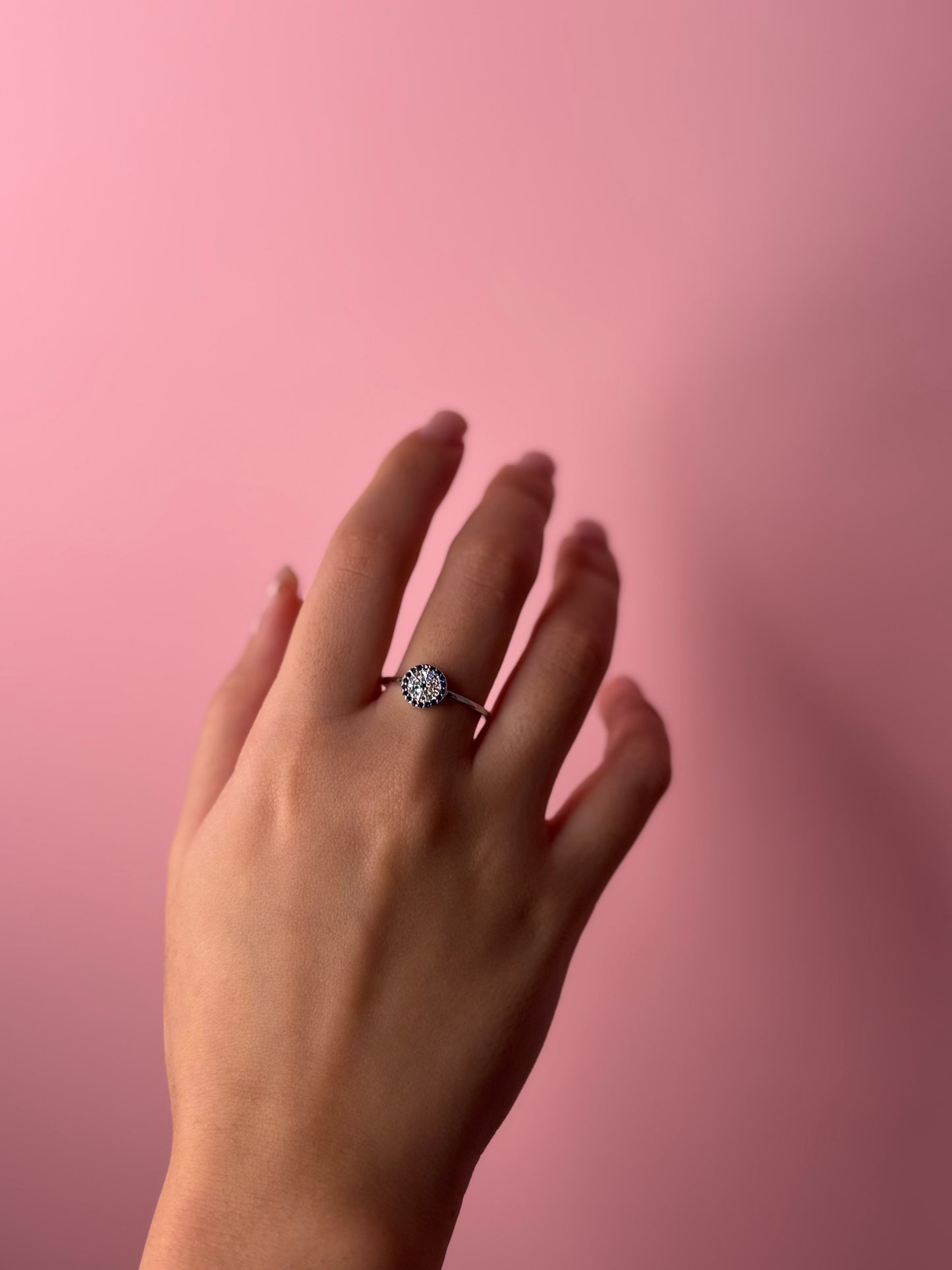 Radiant Round Evil Eye Ring - Sterling Silver